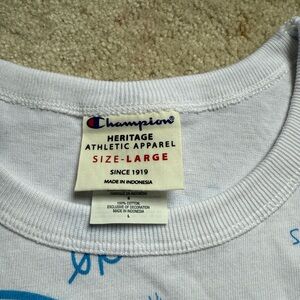 Champion White‎ Heritage Tee Sz Large AOP NWT
